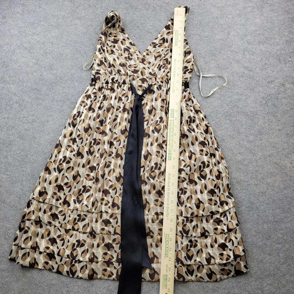 BCBGMAXAZRIA Dress Womens 2 Beige Animal Print Silk‎ Sleeveless V Neck Fit Flare